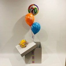 70th Birthday Foil and 2 Printed 70th Latex Balloons in a Box (Blue)